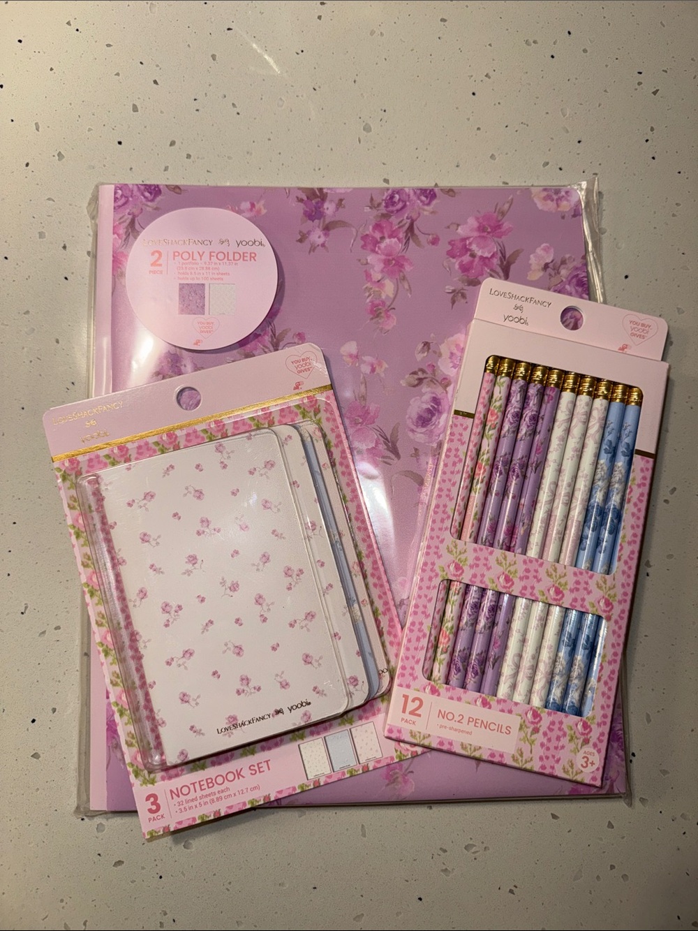 Loveshackfancy x yoobi Floral Purple Stationery Set - Pencils, Notebooks, Folder